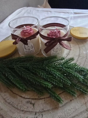 roos in kaars canva Rozen in glas